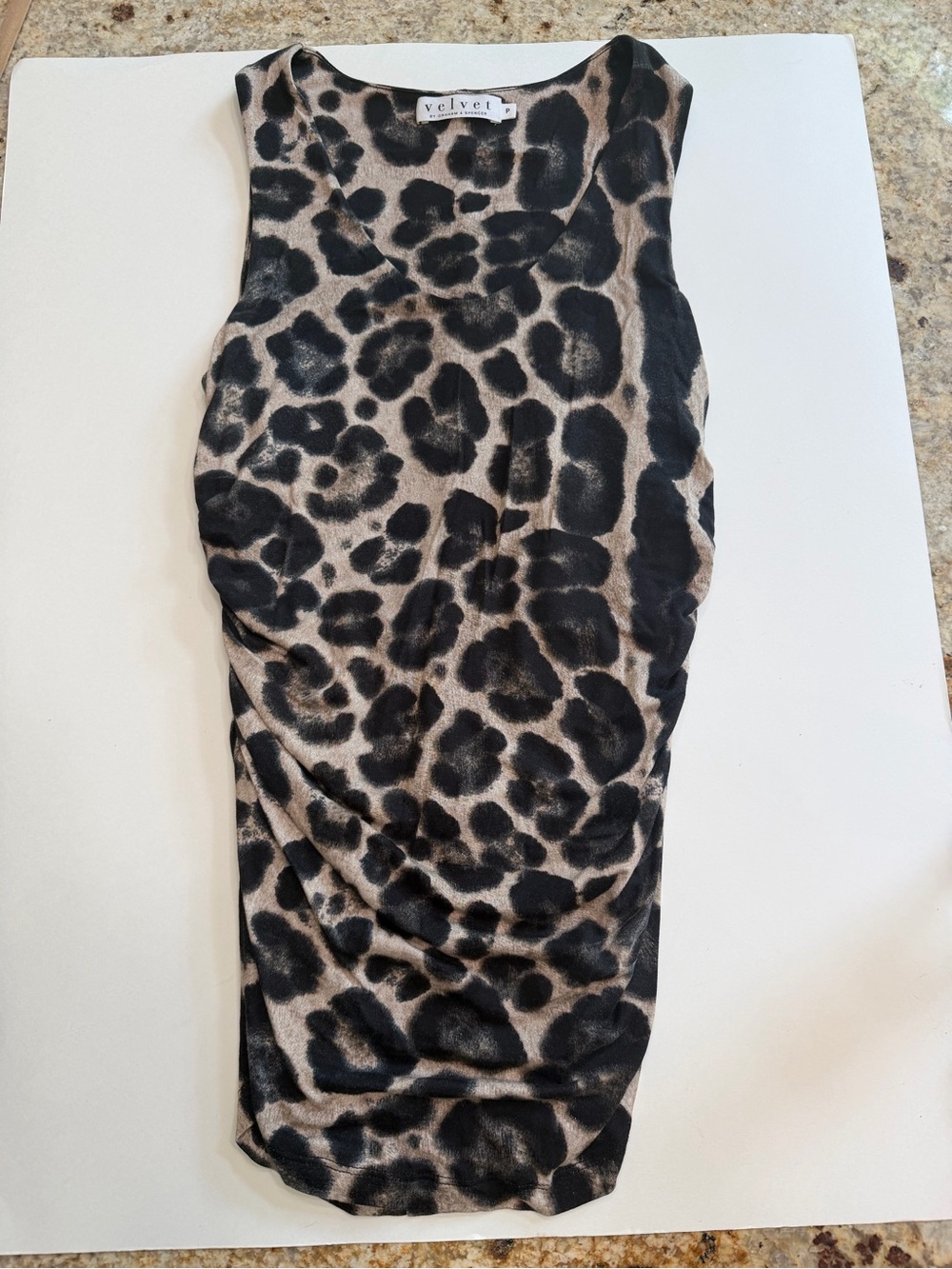 Velvet by Graham & Spencer Leopard Print Ruched Sleeveless Top Petite P